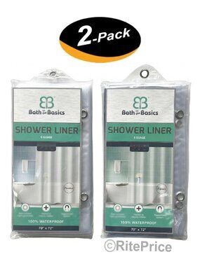 (2 Pack) PVC Vinyl Super Heavyweigt Waterproof Shower Curtain Liner Clear Color